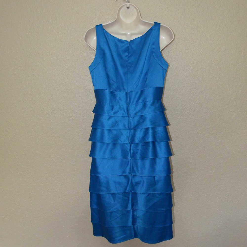 Sz 8 London Times Royal Aegean Blue Ruffle Tiered BodyCon Dress - Picture 8 of 17